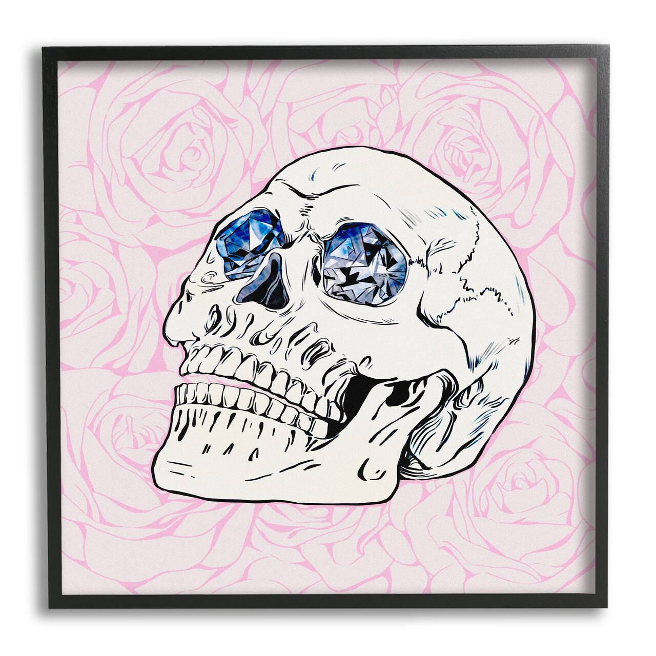 Stupell Industries Pink Roses Crystal Eyes Skull Framed Giclee Art